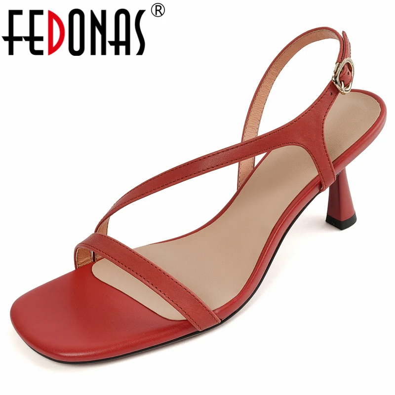 FEDONAS Thin High Heels Women Sandals 2024 Summer Elegant Fashion Genuine Leather Slingback Pumps Office Lady Party Shoes Woman