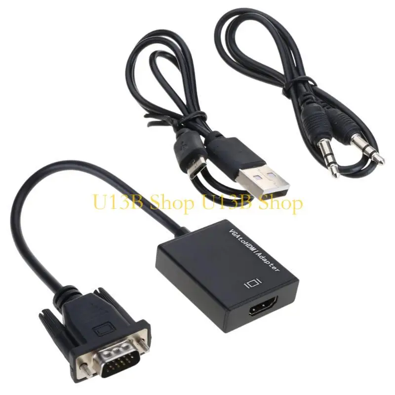 U13b HDMicompatible para conversores VGA com sincronização vídeo 3,5 mm 1080p, adaptador banhado para laptop, computador,