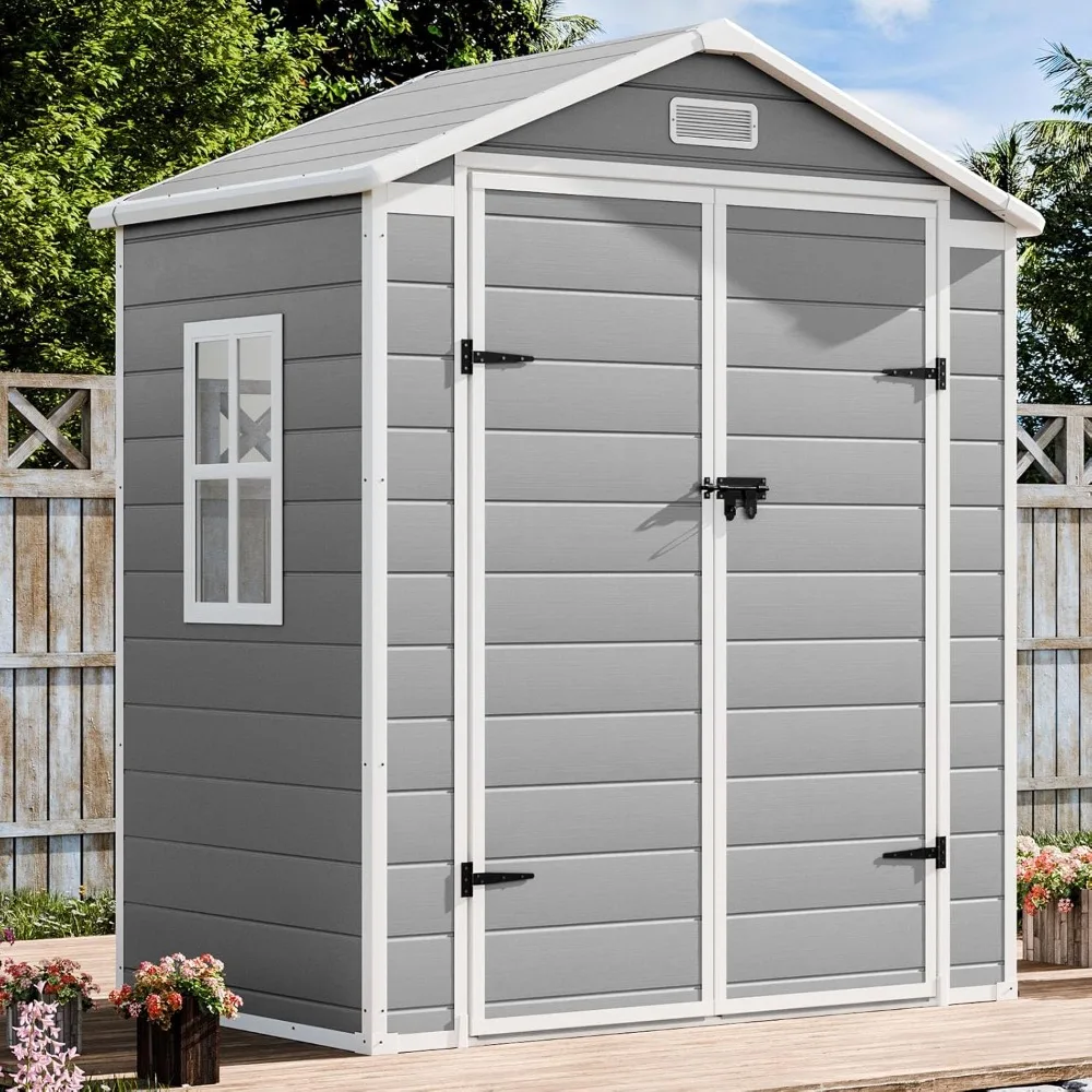 Outdoor Resin Storage Shed 5x4 FT Sheds Kit with Floor Window Lockable Door Included, Waterproof Outside Plastic Sheds