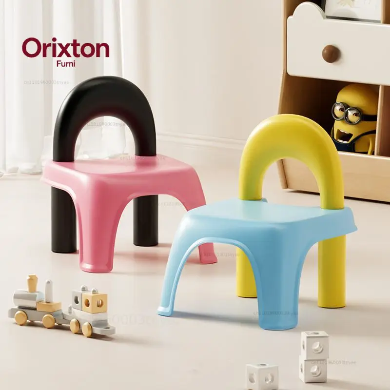 Children Stool Plastic Rainbow Cute Stool Non-slip Shoe Changing Small Stool Bathroom Back Chair Cartoon Dining Chair Furniture