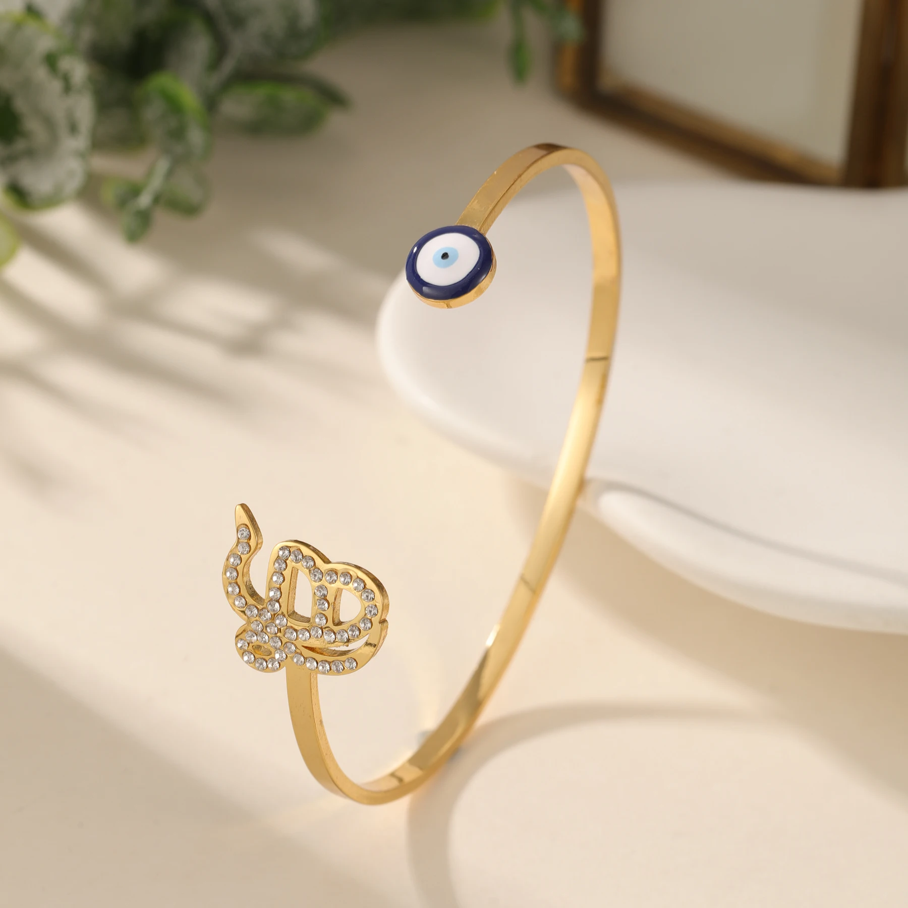 Evil Eye Bracelet Ek Onkar Khanda Bracelet Cuff Bangles For Women Custom Diamond Bracelet Open Stainless Steel Gift For Her