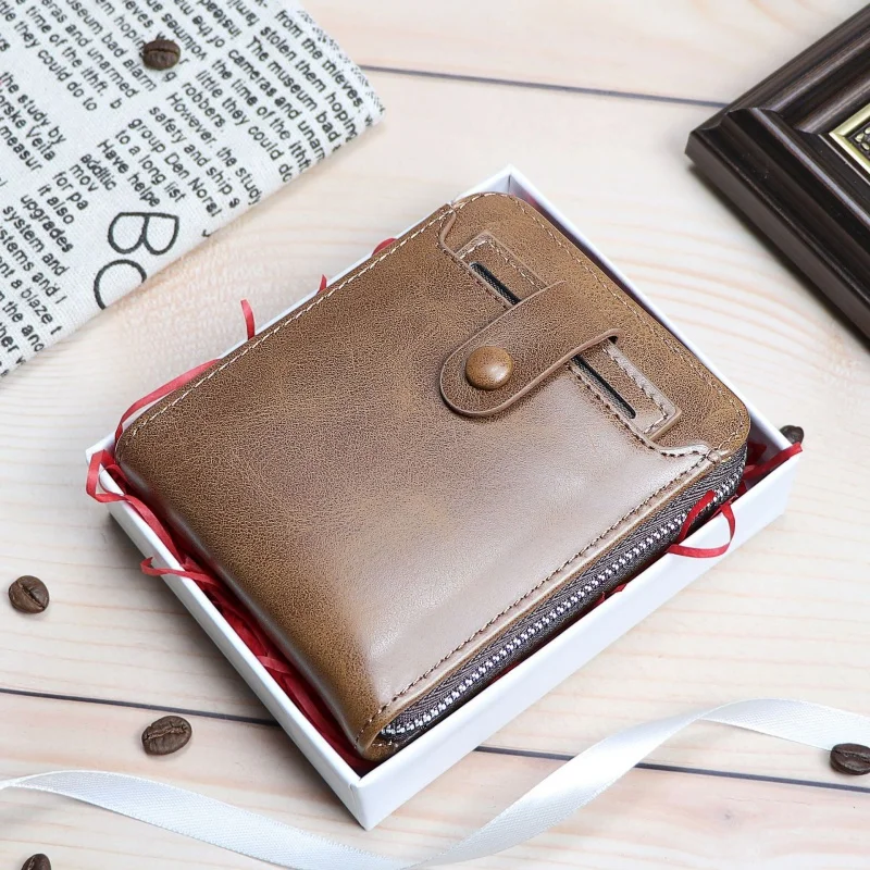 Dompet koin แฟชั่นกระเป๋าสตางค์ใบสั้นวินเทจของผู้ชายแบบอเนกประสงค์กระเป๋าเงินผู้ชายหนัง PU ซองใส่บัตรความจุมาก