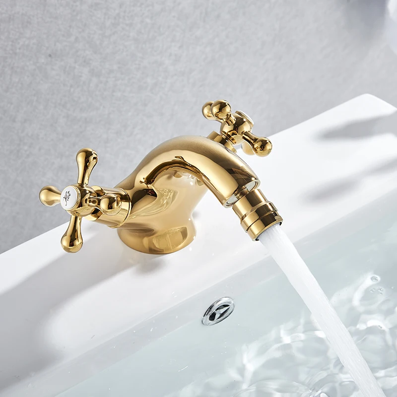 

Vidric MYQualife Gold Bidet Basin Faucet Dual Handles Water Bathroom Sink Brass Single Hole Deck Mounted Water Mixer Tap