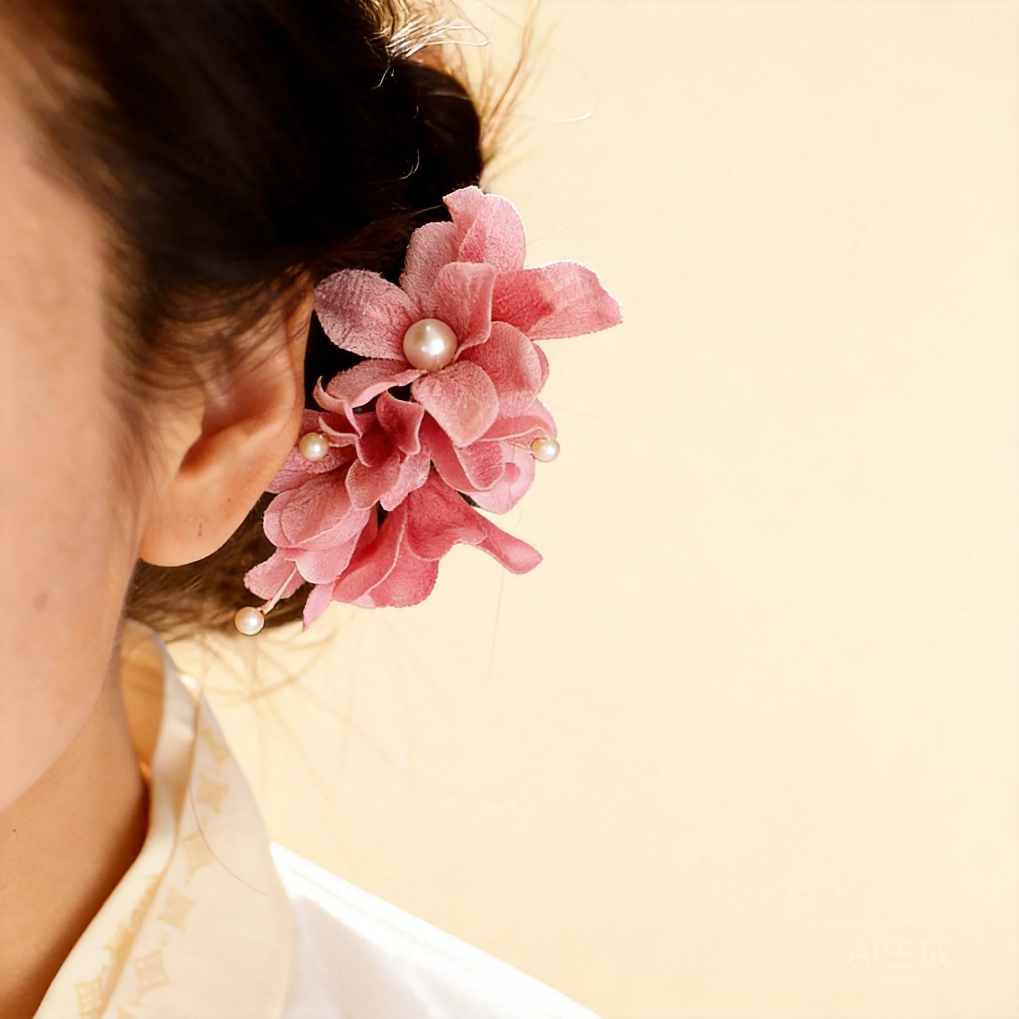 Traditional Chinese Style Lucky Handmade Fabric Flower Hair Clip Faux Pearl Decor Multi Color Optional Hair Accessories For Wome