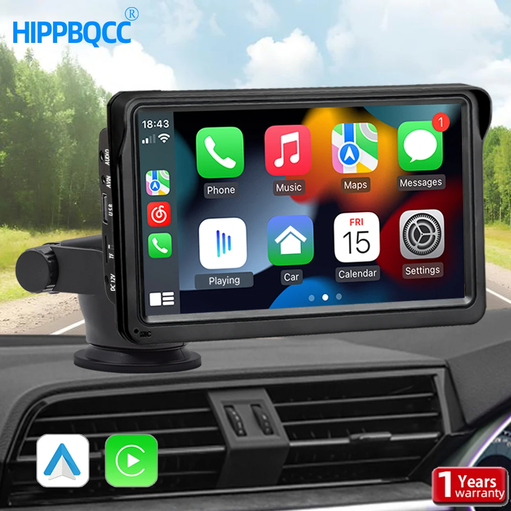 

HIPPBQCC 7 inch Car Radio Multimedia Video Player Wireless Carplay And Wireless Android Auto Portable Universal Touch Screen