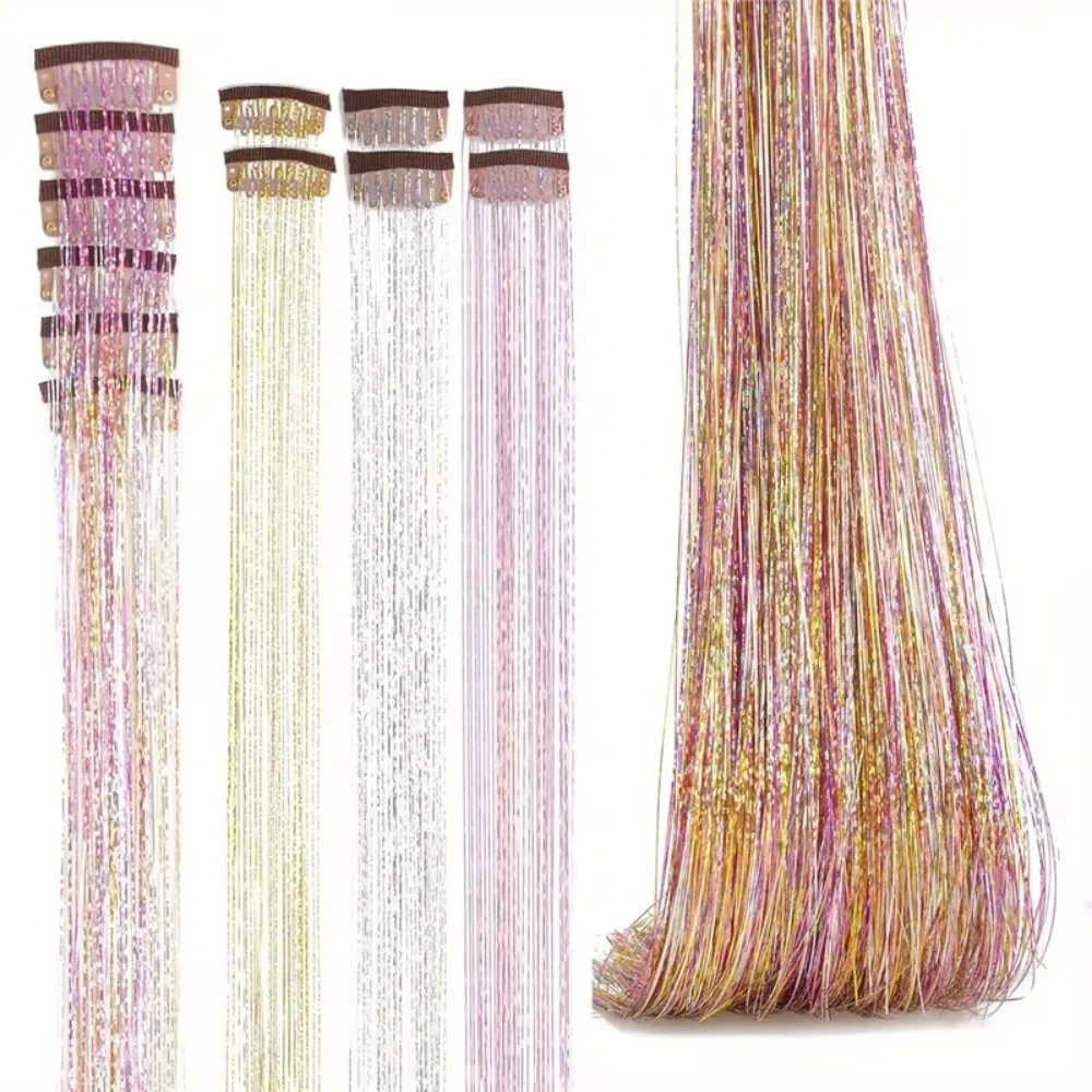 

Unisex Clip-In Hair Tinsel Extensions, 6-Pack Glitter Strands, Suitable for All, Party & Festival Hair Highlight Accessories