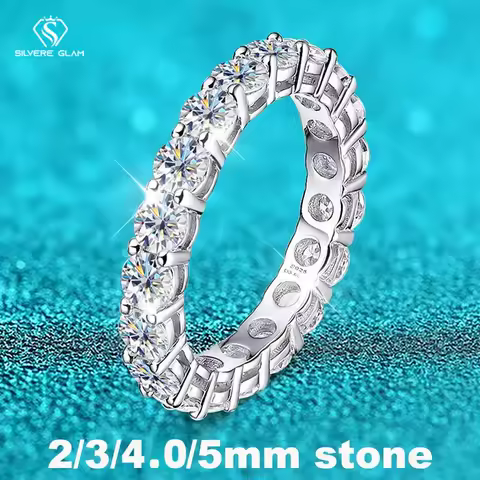 TY 2-5mm Full Moissanite For Women Sparkling Wedding Eternity Bands 100% S925 Sterling Silver Jewelry Classic Ring D VVS1