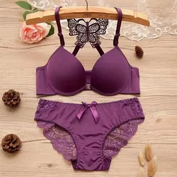 Butterfly Back Bra Set Detachable Double Straps for Women 1PCs Lace Stitching Underwear Suit Push Up Bra with Slim Lingerie Set