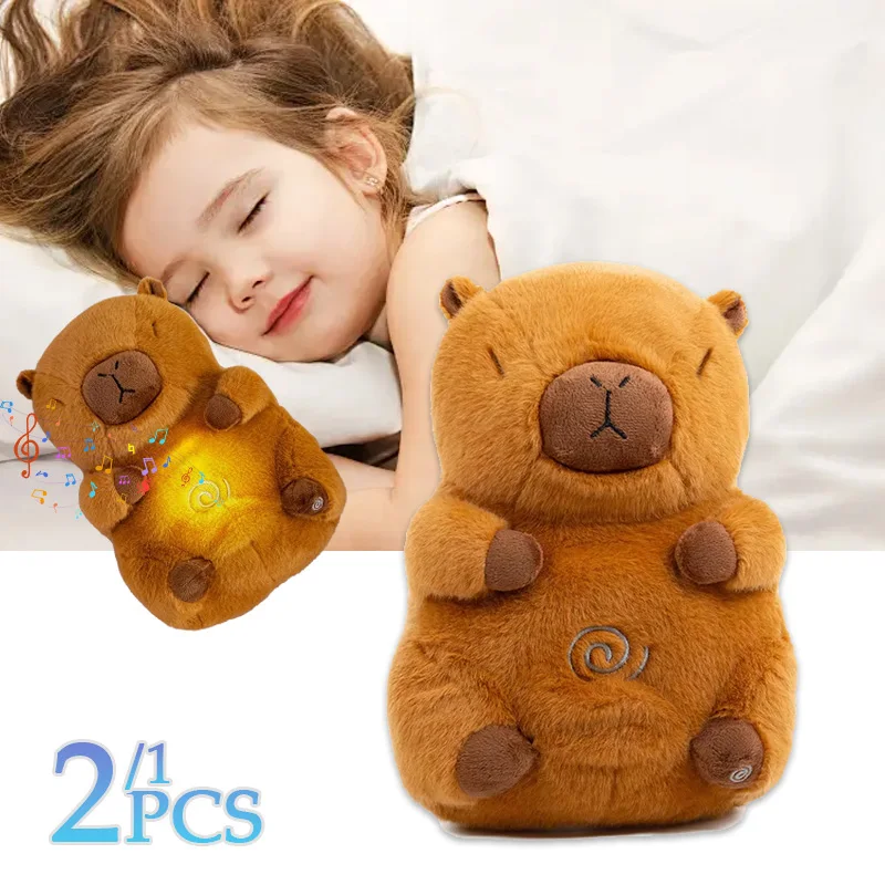 1-2PCS Baby Breathing Capybara Animals Plush Toys for Kids Sleeping Appease Companion Snoring Doll with Sound and Light Gifts