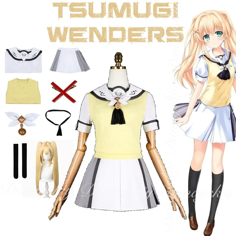 

Summer Pockets Game Tsumugi Wenders Cosplay A German Mixed-race Girl Looking For Herself With Yellow Wig Cosplay Costume All Set
