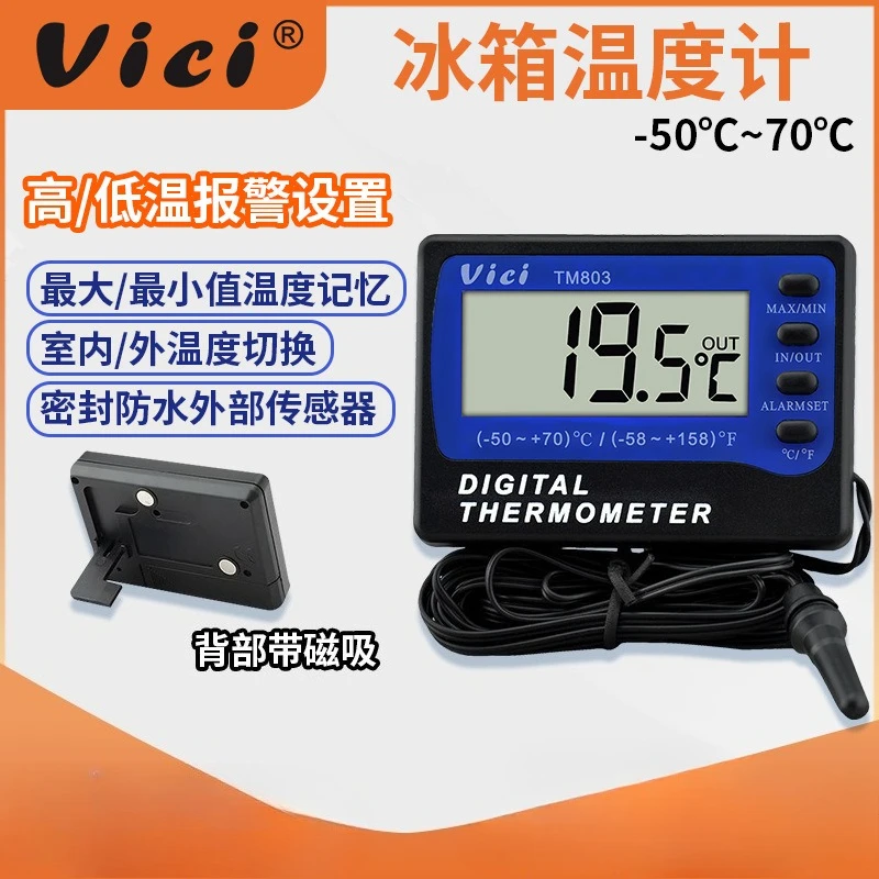 

Vici TM803 Digital LCD Display Thermometer Refrigerator Freezer Aquarium Medicine Box Temperature Sensor Meter Alarm Thermograph