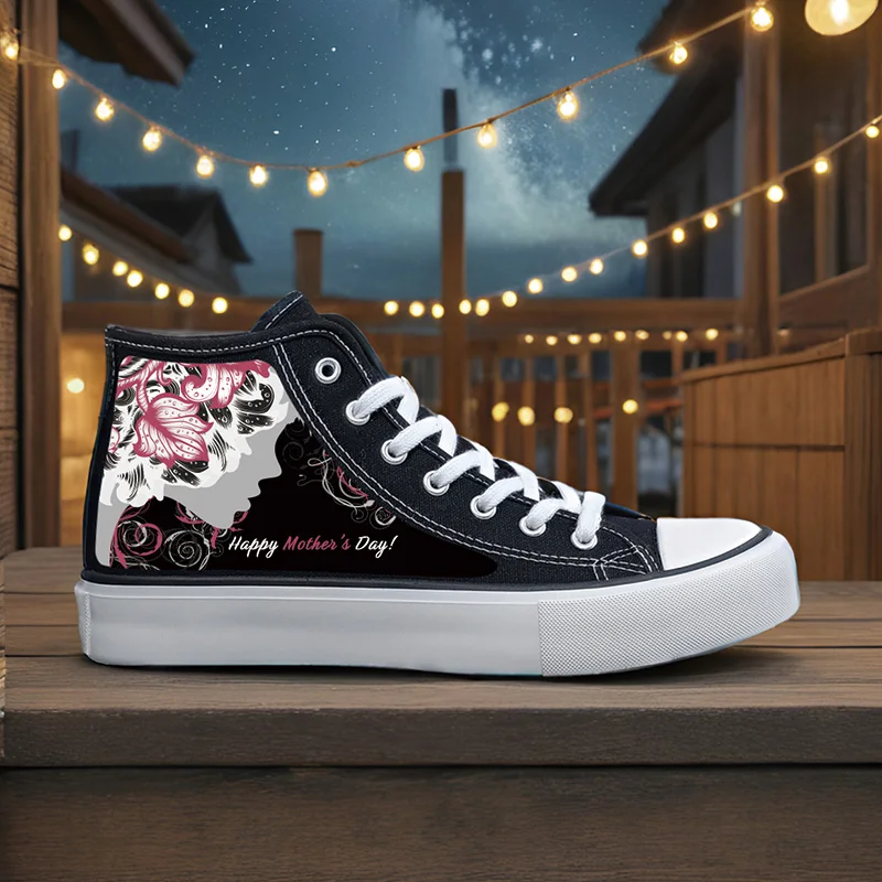 Women's Sports Shoes, Student Sports Enthusiasts, Spring and Summer Women's Canvas Shoes, Happy Mother's Day Round-Toe High-Top Round-Toe Flats-Soled Breathable Vulcanized Shoes, Digital Printing Women's Shoes