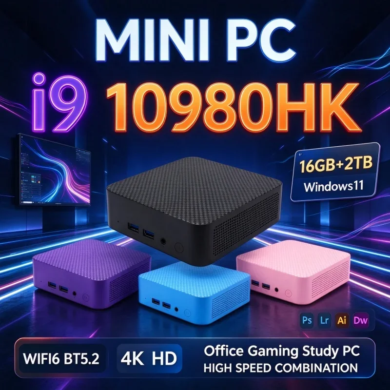 High Speed Intel I9 10980HK Mini Desktop PC Windows11 16GB RAM 1TB/2TB SSD WiFi6 BT5.2 4K Output Gaming Host For Daily Home Use