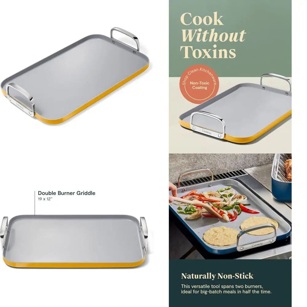 

Caraway 19x12 Inch Double Burner Griddle Pan with Non-Stick Ceramic Coating, Non-Toxic, PTFE and PFOA Free, Oven Safe and Compat