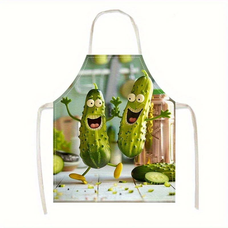 1pc Funny Pickle Cartoon Apron Cute Vegetable Kitchen Cooking Baking Linen Apron For Adults Kids Gift Baking Lovers Funny Gift