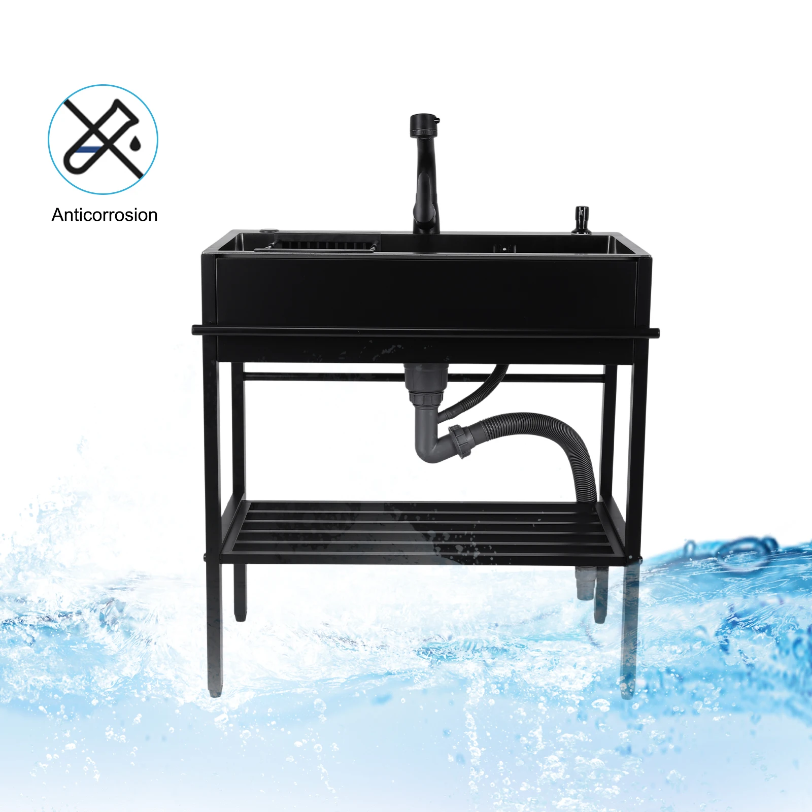 

Stainless Steel Sink with Cold and Hot Water Faucet Hoses and Drain Kit Commercial Restaurant Kitchen Sink for Restaurant Garage