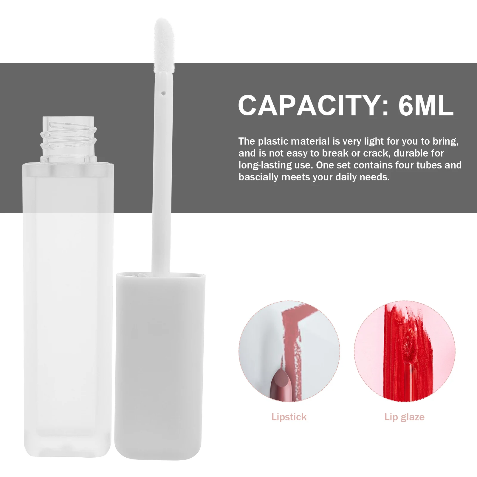 

4 pcs Empty Tubes Containers Lip Balm Tube Lip Gloss Tubes Subpackaging White Plastic Lightweight