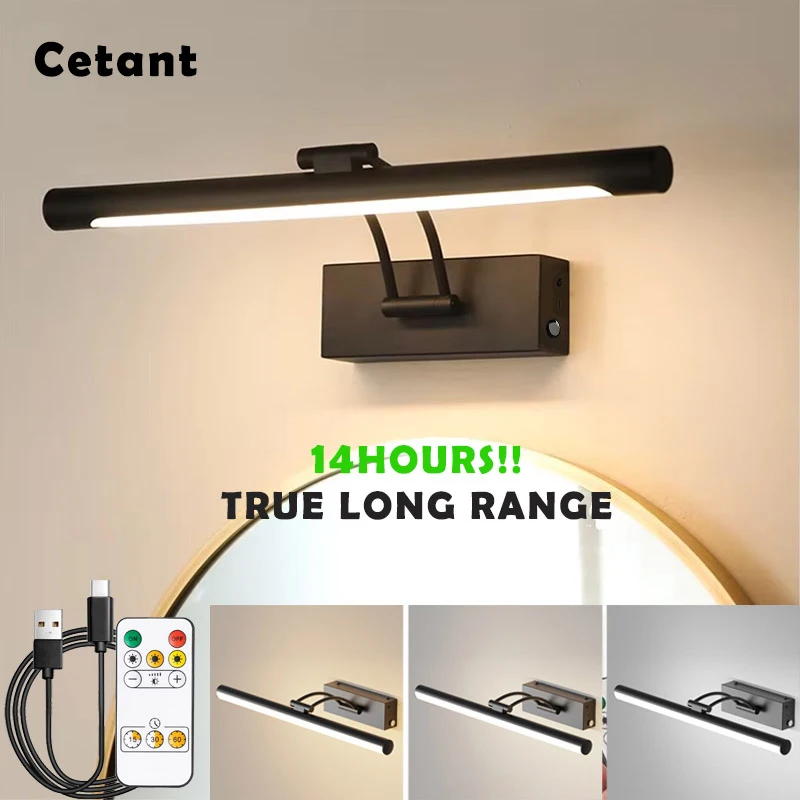 

Modern LED Rechargeable Wall Lamp Type-c Wireless Dimmable Indoor Decorative Lighting Fixture Makeup Light Front Of Mirror