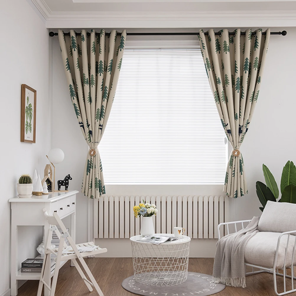 

1 pc Elk Printing Curtain Pastoral Small Fresh Short Room Darkening Window Blackout 100x200cm Light Modern Dwelling