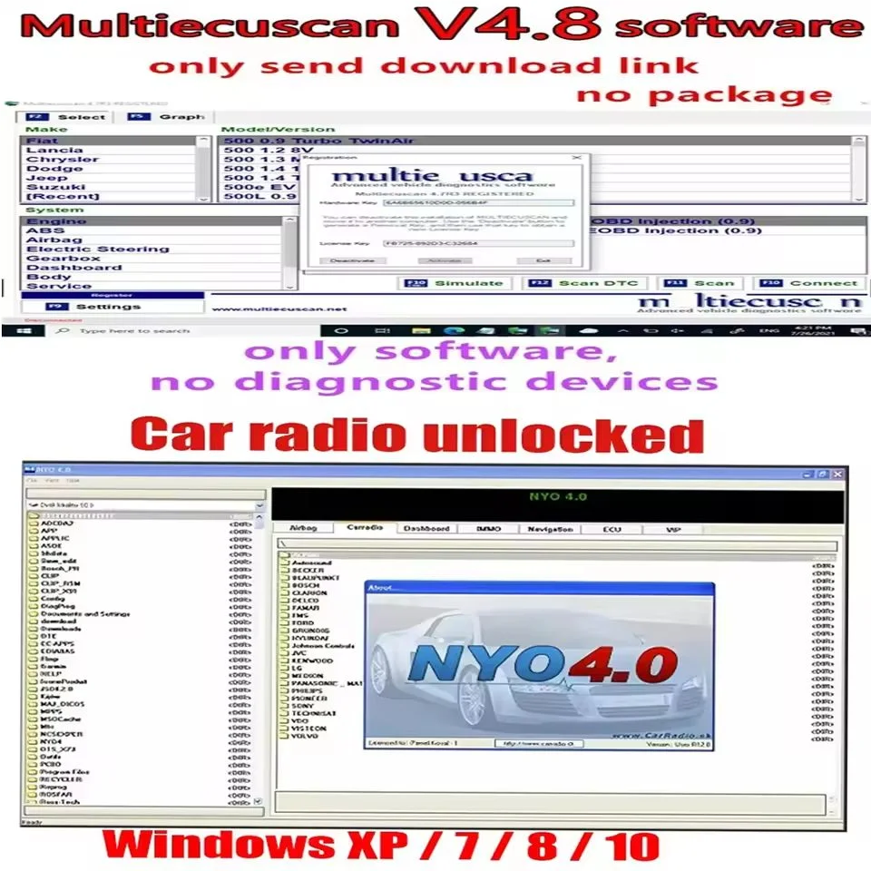 

Car Software Multiecuscan fiat original For NYO4.0Fiat/Chrysler/Dodge/Jeep/Suzuki Scanner Software V4.8 Work