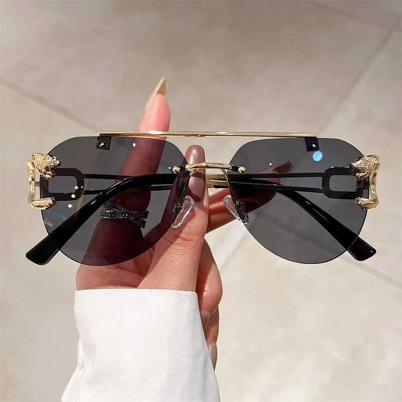 2023 Sunglasses Women Luxury Rimless Vintage Fashion Glasses Lunette Oversized Shades De Soleil Femme Gafas De Sol Mujer Lentes