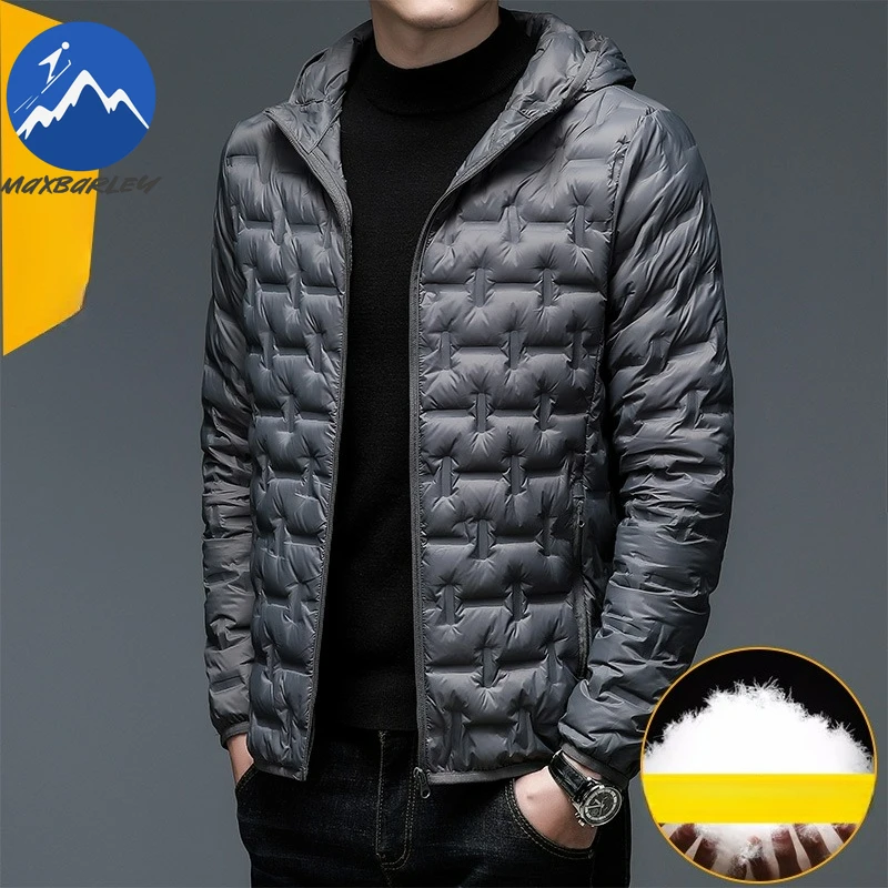 Maxbarley Winter Men Down Jacket Classic Hooded 90% White Duck Down Warm Windproof Coat Fashion Commute Office Lightweight Parka