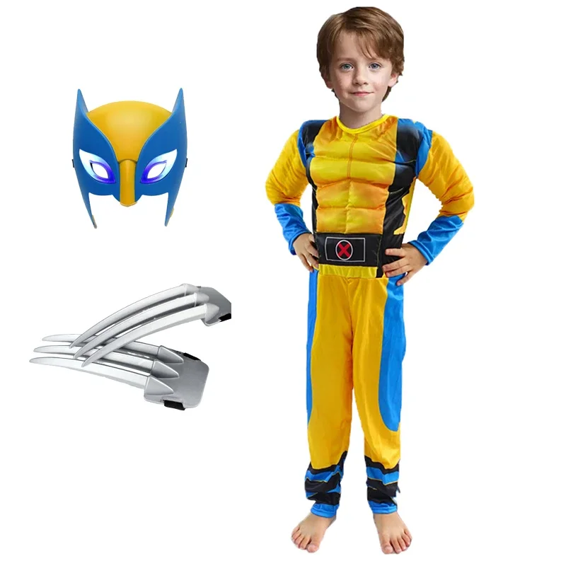 SN55Superhero Wolverine Cosplay Costume for Boys Girls Halloween Stage Performance Jumpsuit Mask Claws Christmas Fantasy Dr$5Q@1