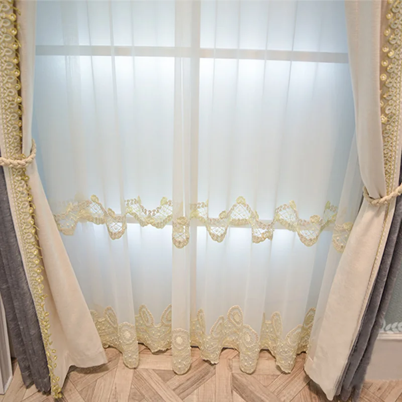 New Grey Purple Lace Splicing Window Screen Chenille Thickened Curtains for Living Room Bedroom Balcony French Window Customized