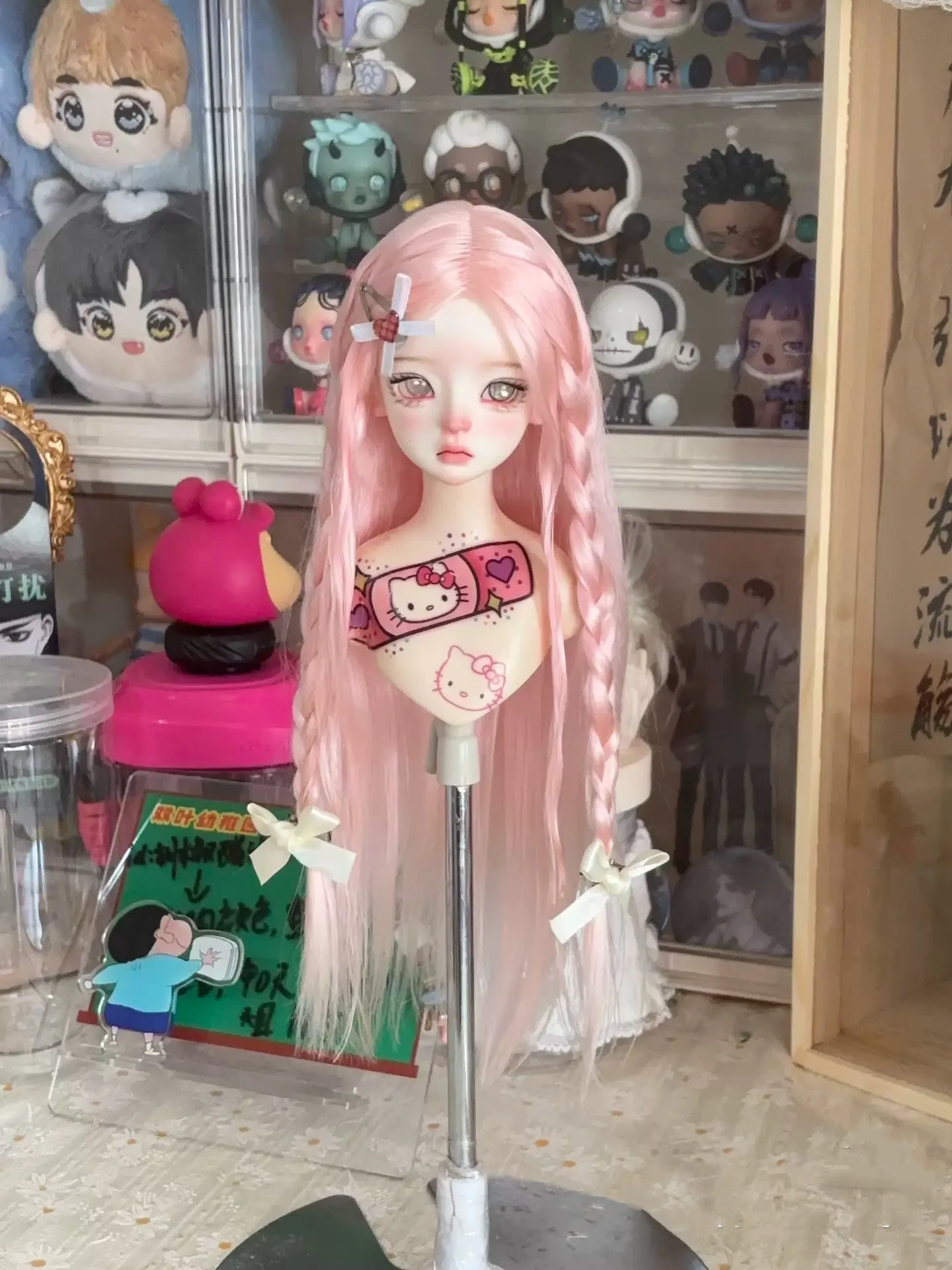 Handicraft hair 1/4 BJD doll accessories, cross seam pink mohair wig free shipping​