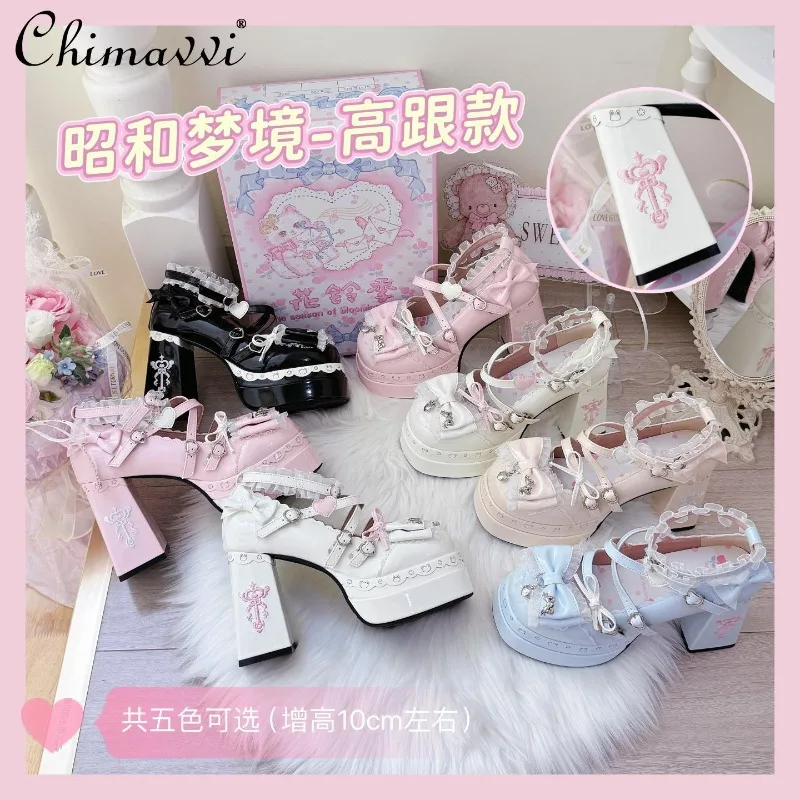 

Original Lolita Sweet Girl High Heel Shoes Autumn New Cute Bow Round Toe Versatile Elegant Princess Lolita High Heel Pumps