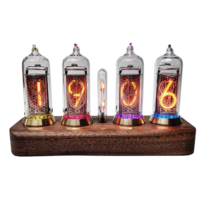 Vintage IN14 Nixie Tube Clock Retro Soviet Glow Tube Desk Clock Solid Wood Base USB Powered Electronic Clock for Home Decor Gift