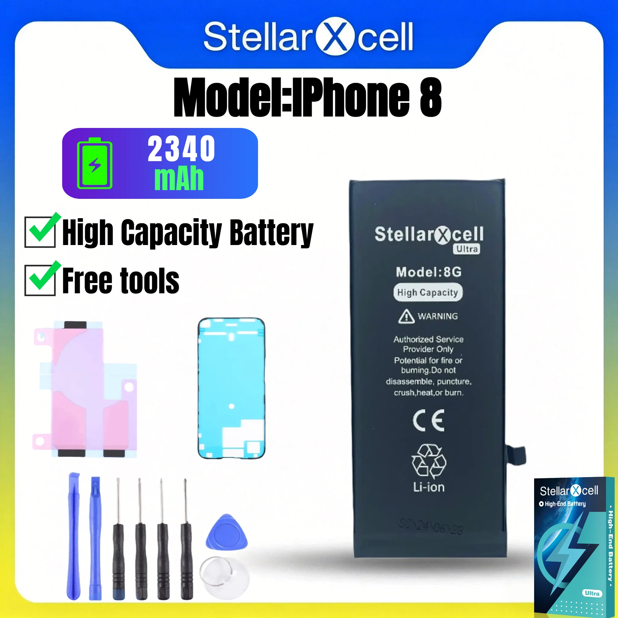 StellarXcell Ultra Akku für iPhone, Versand aus Deutschland, passend für iPhone 8, 8 Plus, Hochkapazitätsakku hoher Qualität, Akkutausch mit kostenlosen Werkzeugen, null Ladezyklen, Gesundheitsanzeige