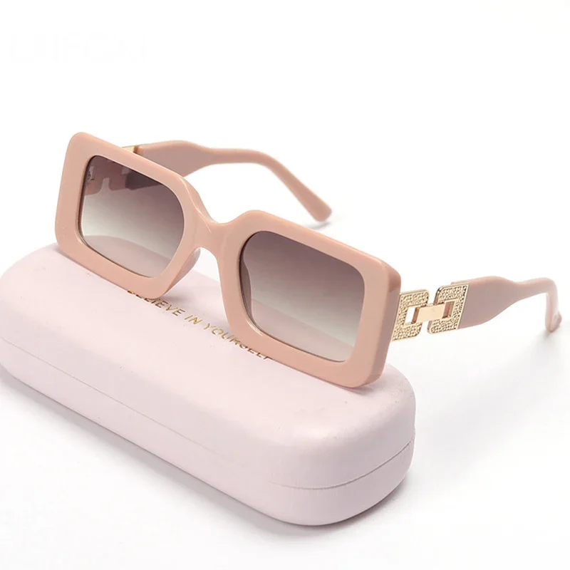 LNFCXI Retro Square Female Sunglasses Women Luxury Brand Designer Trend Pink Diamond Connecting Frame Legs Sun Glasses Men