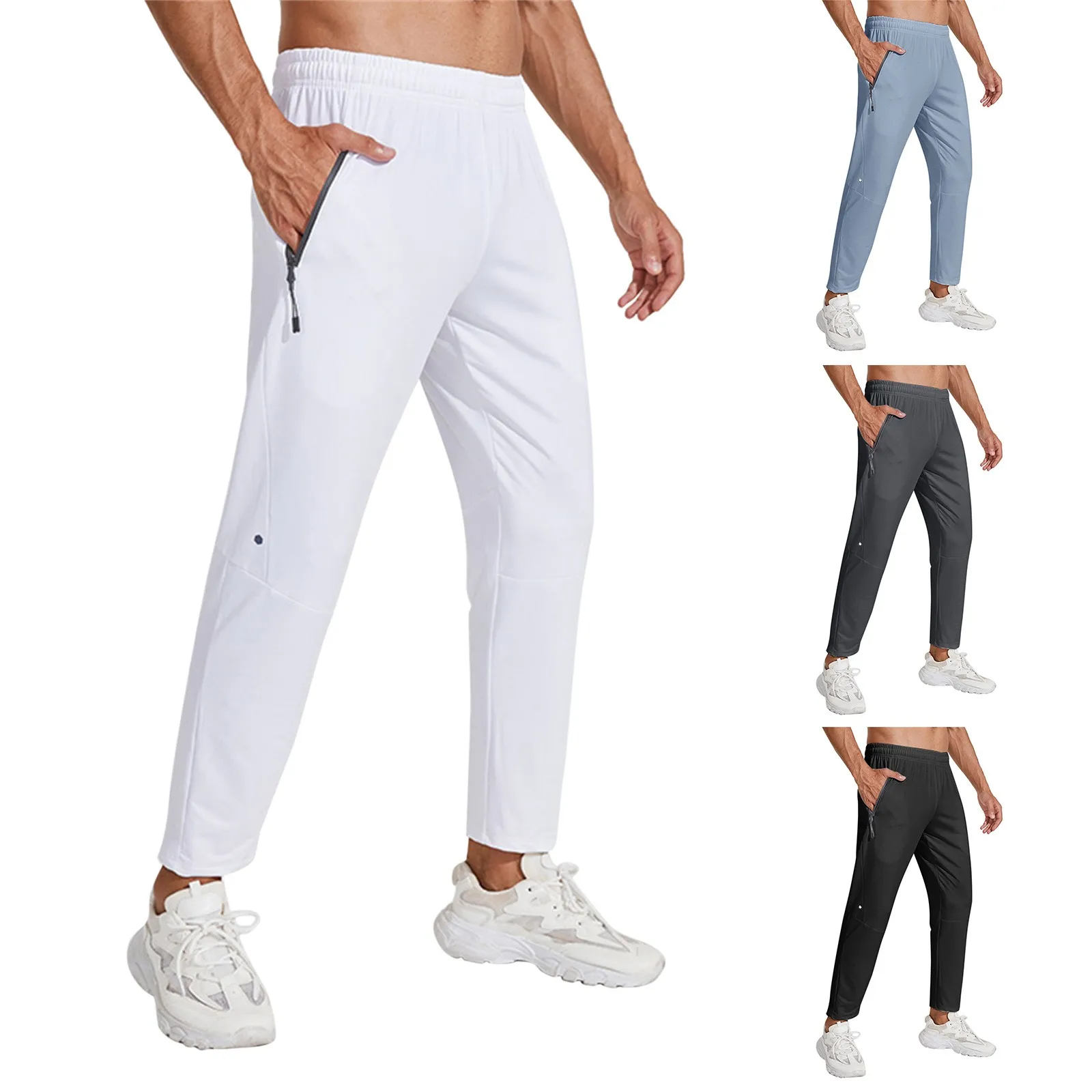 

2024 Mens Solid Color Jogging Portable Leisure sports pants Loose straight tube high elasticity outdoor running fitness pants