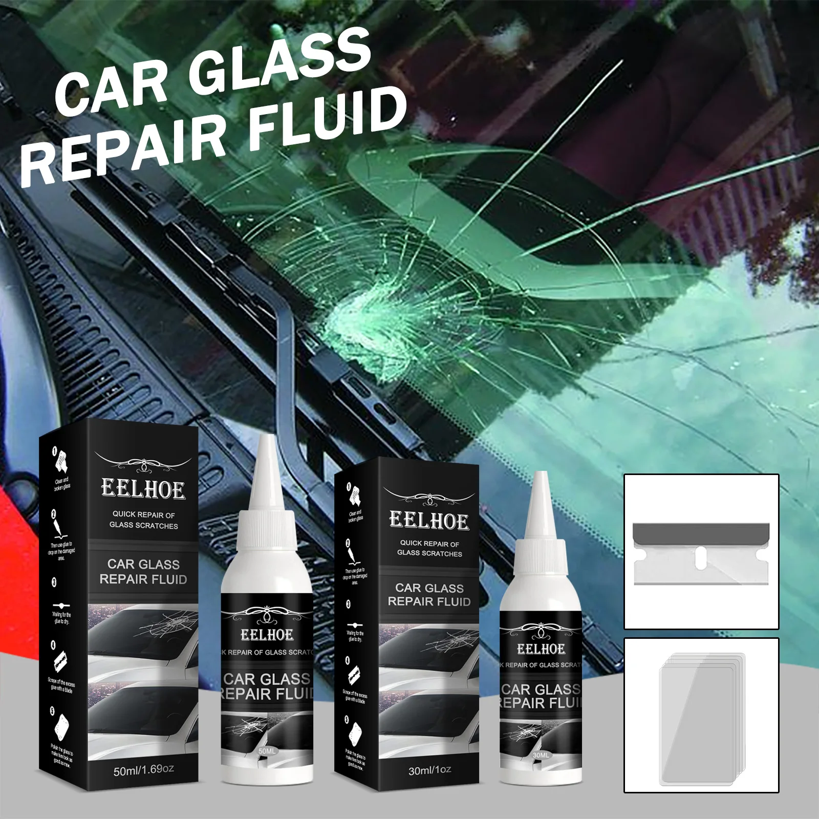 Car Glass Repair Glue Windshield Repair Cracks Adhesive Repair Glue Glass Restorer Glue, DIY Auto Glass Crack Chip Fixing Resin Fluid Liquid Sealant Restorer For Vehicle Window Front Windscreen Scratch Repairing Maintenance Tool Set For Most Motor Cars