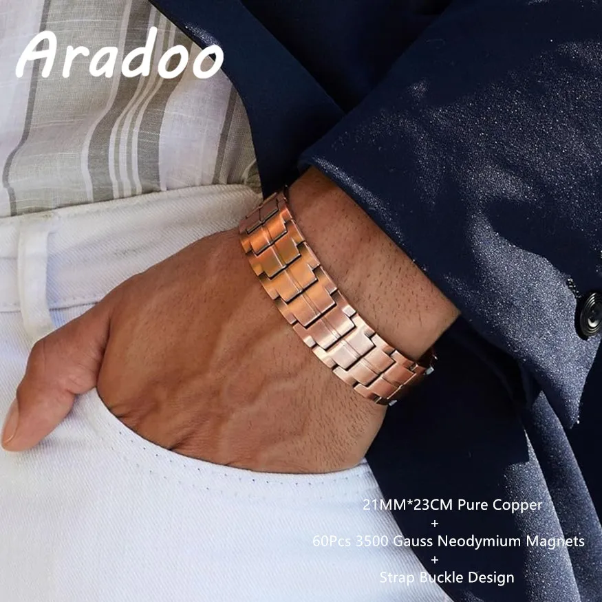 ARADOO 3X Magnetic Strength Bracelet for Men - 3500 Gauss Neodymium Adjustable Copper Bangle, Energy Jewelry Gift