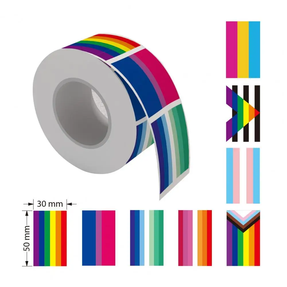 500Pcs/Roll Gay Prides Stickers PVC Self-adhesive Rainbow Rectangle Stickers LGBTQ Decals Prides Month Decorations Flag Decals