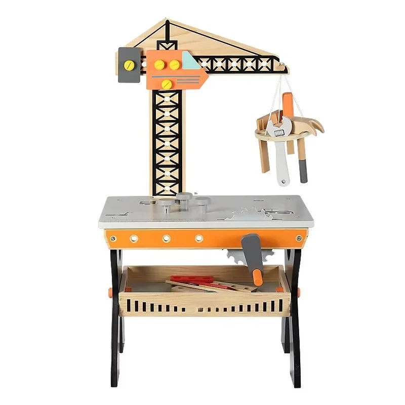 Wooden pretend mechanical crane tool workbench