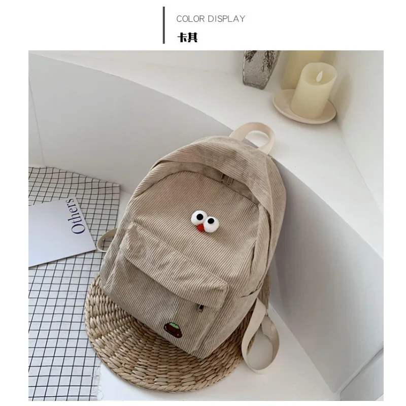 Vintage Corduroy Backpack For Women Large Capacity Multi Pocket Student School Bag Cute Casual Rucksack For Teen Girls Travel