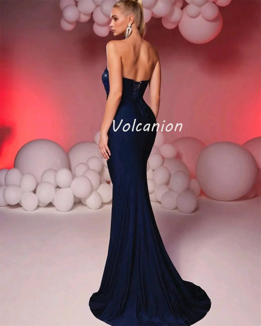 カスタマイズされたモダンなスタイルのエレガントなシャルムーズビーズラインストーンマーメイド恋人ロングドレスオーダーメイドオケージョンドレスファッション