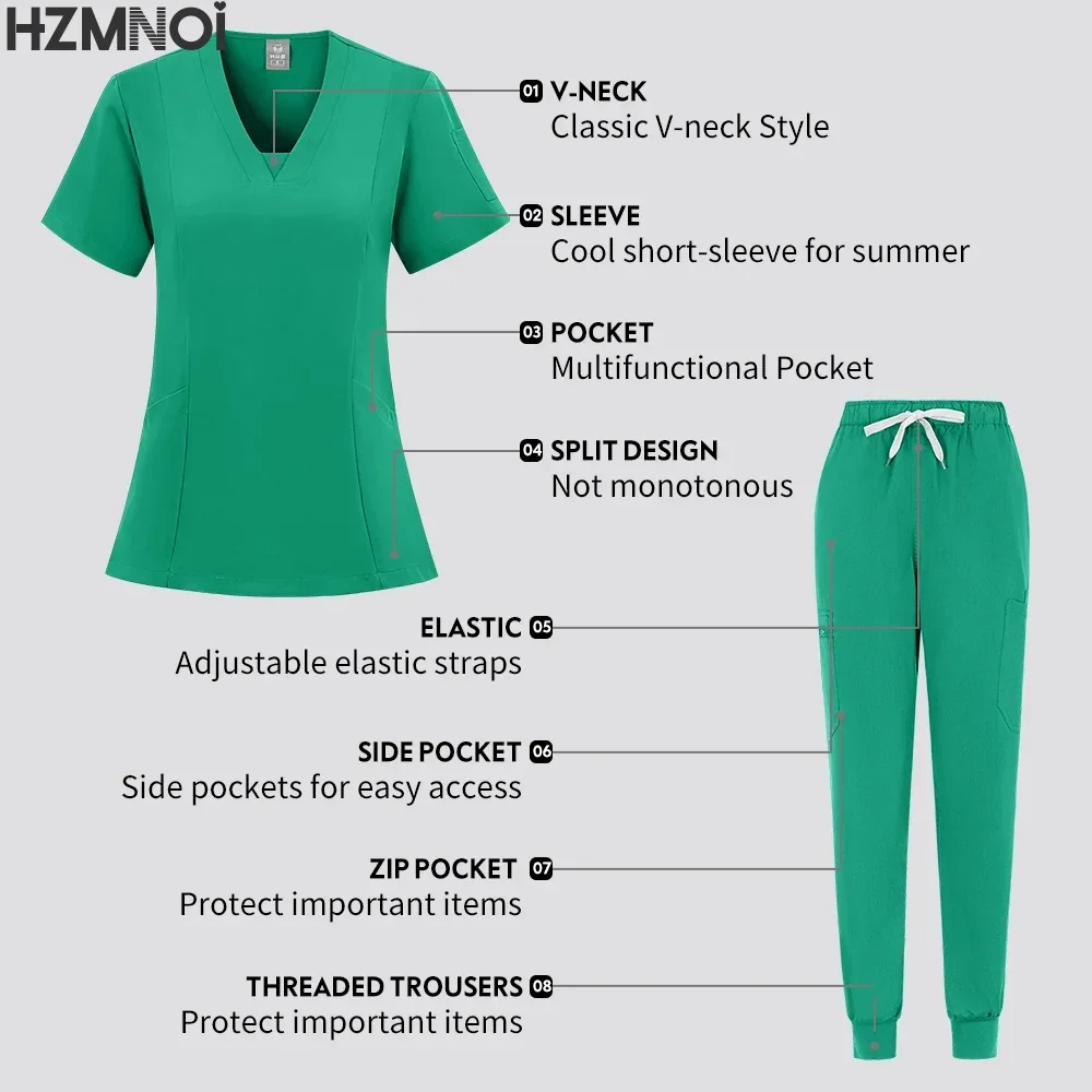 High Quality Uniforme Medical Nurse Uniform Scrub Set Women and Men's Modern V-Neck Top and Pant Hospital Workwear Doctor Suits