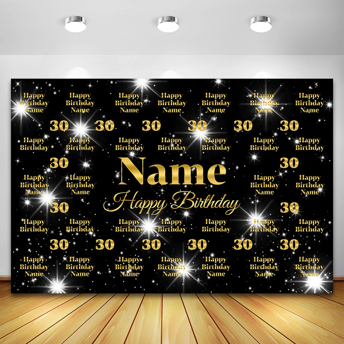 

Black Golden Happy Birthday Backdrop Banner Custom Name Age 30th 40th 50th Birthday Photo Background Wall Decor Children Baby