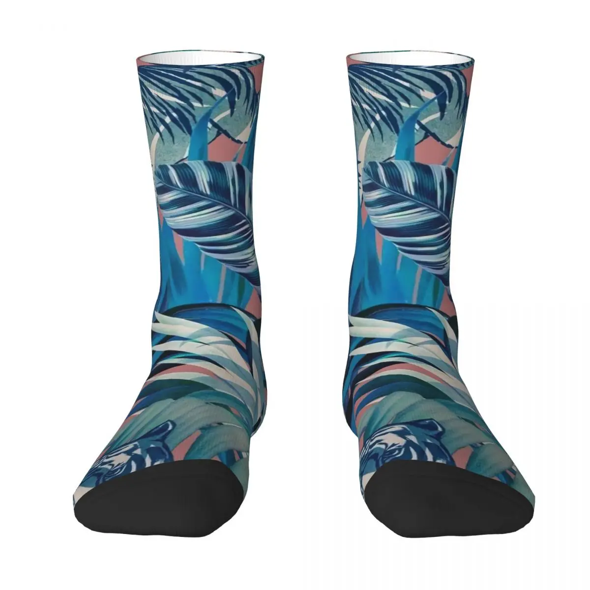 Watercolor Tiger Socks Jungle Leaves Print Trendy Stockings Couple Warm Soft Outdoor Socks Spring Custom Anti-Slip Socks