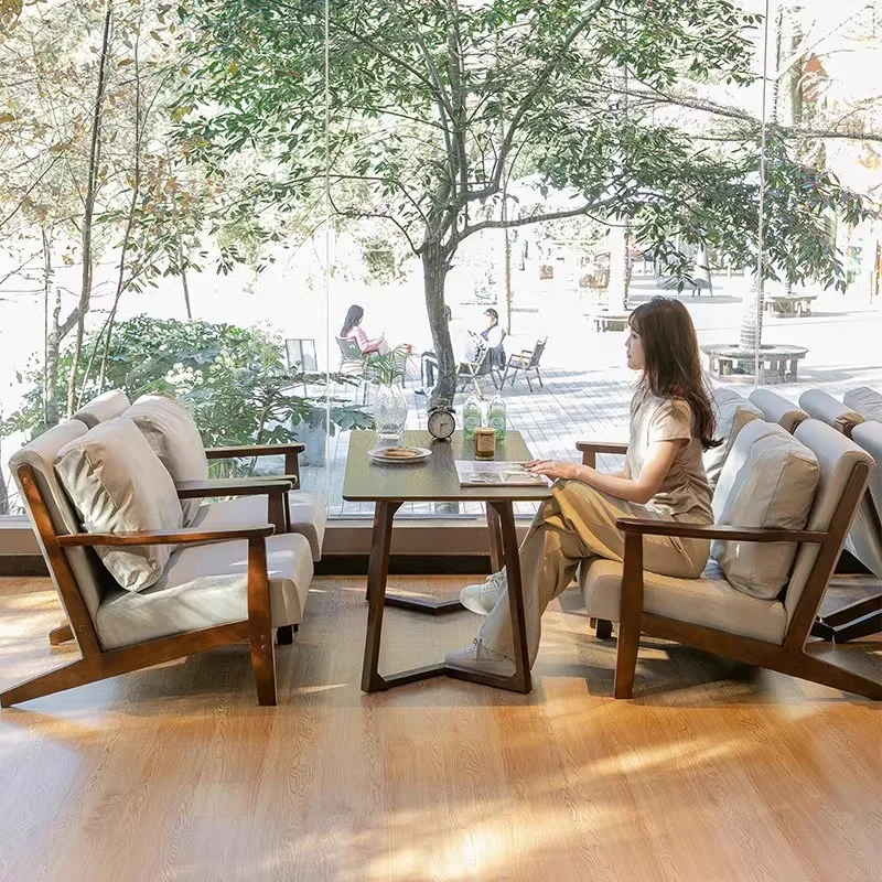 

Japanese-style solid wood sofa table and chair combination simple negotiation tea shop teahouse coffee shop homestay leisure