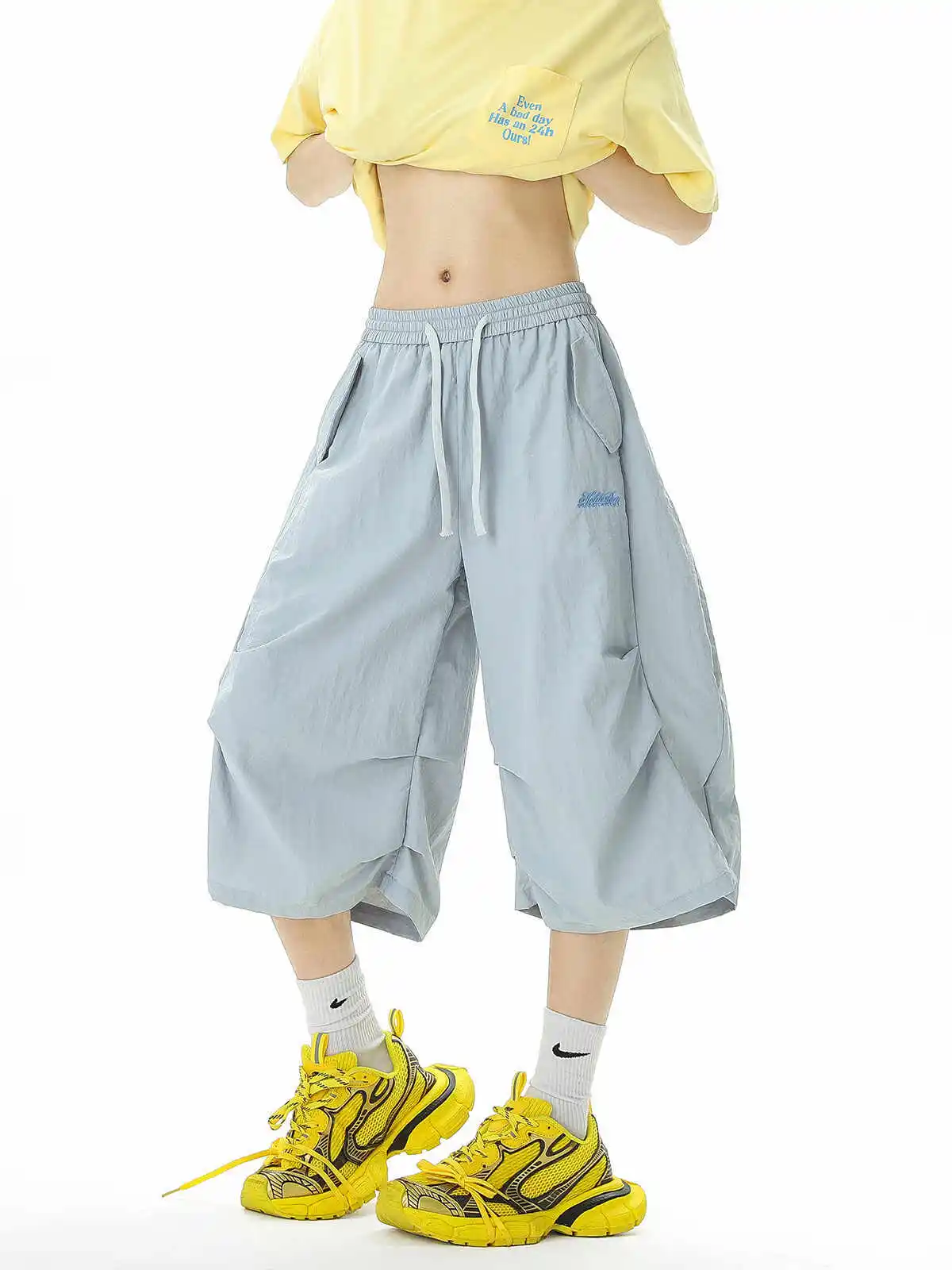 

Women's Blue Baggy Parachute Pants Harajuku Calf Length Wide Pants Oversize Sweatpants Y2k 2000s Vintage Trousers Clothes 2025