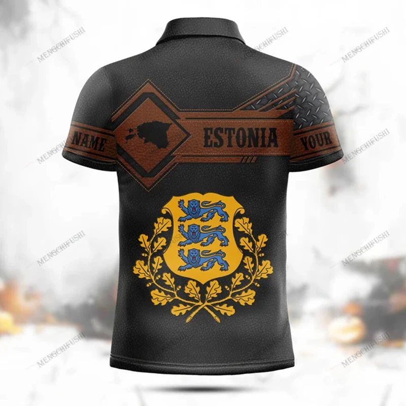 Custom Name Estonia Shield Graphic Polo Shirt Summer Cool Men's Fashion Pullover Loose Oversized Short Sleeve Tops O-neck Jersey