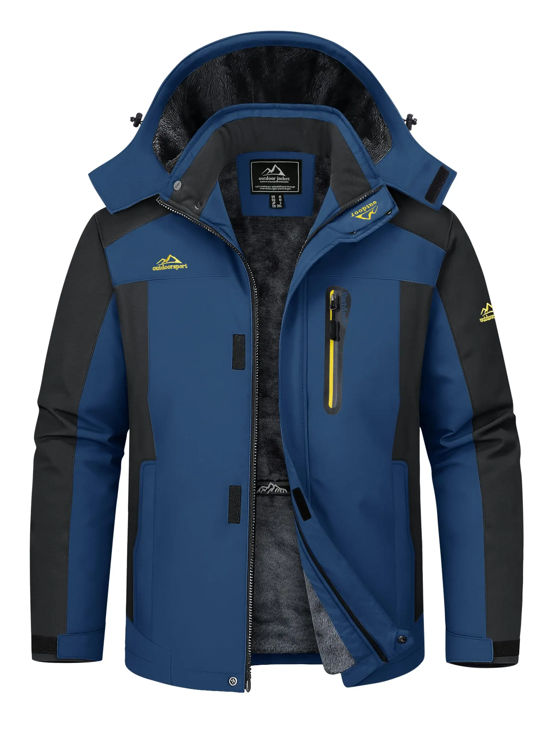 Men's Winter Jacket Waterproof Windproof Fleece Lined Parka Warm Thermal Coat with Removable Hood Outdoor Ski Snowboard Jacket