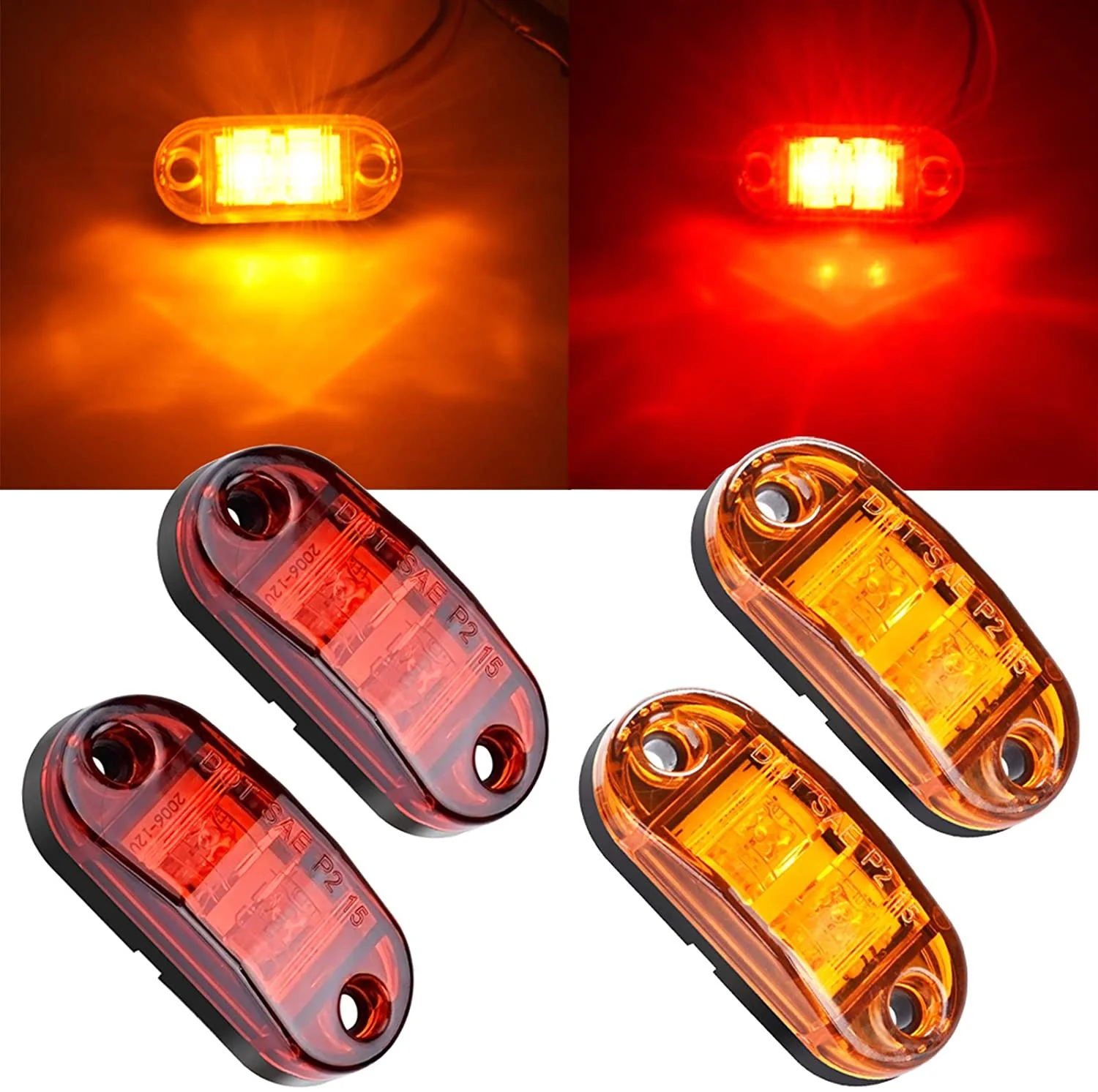 10 Stück 4 LEDs 12 V-24 V Seitenmarkierungsleuchten, oval, vorne und hinten, Anzeigelampe, LKW-Zubehör für Anhänger, BUS, Van, Wohnwagen – Detail 12