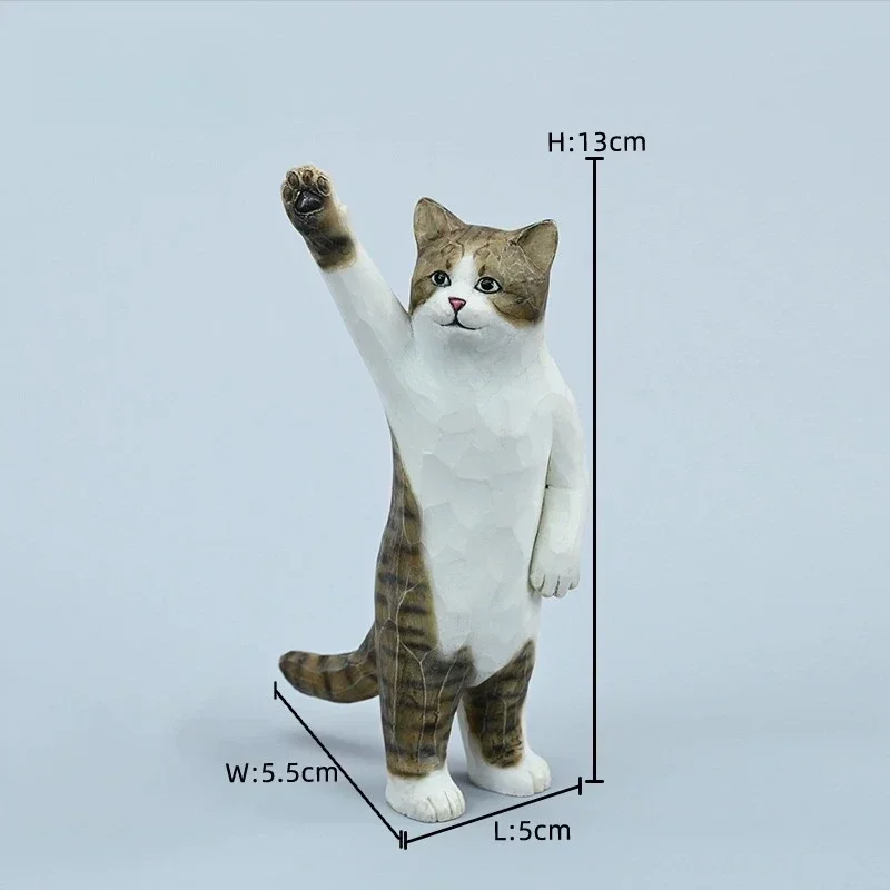 JXK Statuetka Kota w Skali 1/6 z Kapeluszem, Machający Kotem, Ręcznie Robiona, Drewniana, Urocza Lalka z Żywicy, Model Zwierzęcia, Zabawka, Kolekcjonerski Prezent