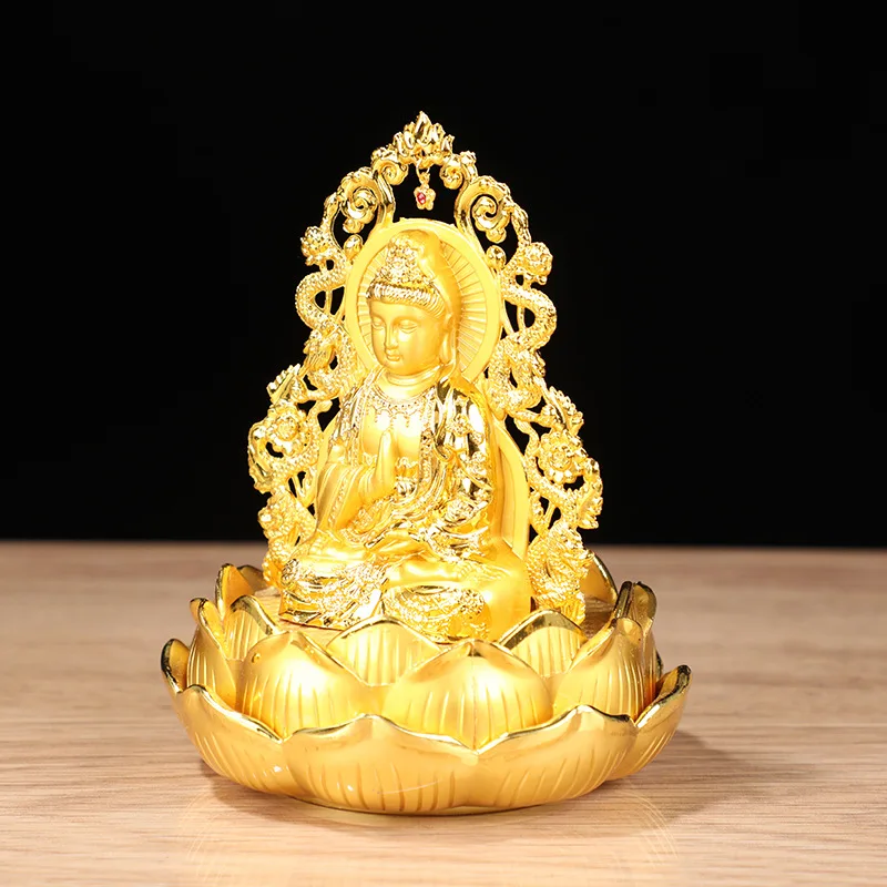 Chinese Zinc Alloy Guanyin Statue Car Decoration Study Bogu Frame Feng Shui Ornaments Buddha Hall Accessories Home Decor Crafts